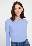 Bayan Mavi Cut-Out Detaylı Uzun Kollu Triko