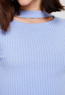 Bayan Mavi Cut-Out Detaylı Uzun Kollu Triko