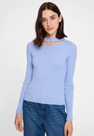 Bayan Mavi Cut-Out Detaylı Uzun Kollu Triko