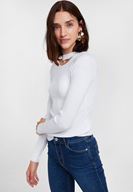 Bayan Krem Cut-Out Detaylı Uzun Kollu Triko