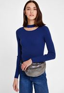 Bayan Lacivert Cut-Out Detaylı Uzun Kollu Triko