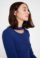 Bayan Lacivert Cut-Out Detaylı Uzun Kollu Triko