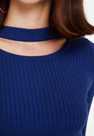 Bayan Lacivert Cut-Out Detaylı Uzun Kollu Triko