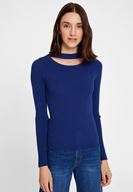 Bayan Lacivert Cut-Out Detaylı Uzun Kollu Triko