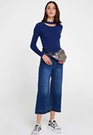 Bayan Lacivert Cut-Out Detaylı Uzun Kollu Triko