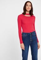 Bayan Pembe Cut-Out Detaylı Uzun Kollu Triko