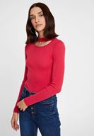 Bayan Pembe Cut-Out Detaylı Uzun Kollu Triko