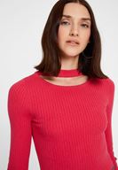 Bayan Pembe Cut-Out Detaylı Uzun Kollu Triko