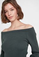 Bayan Yeşil Uzun Kollu Yakası Detaylı Triko