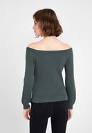 Bayan Yeşil Uzun Kollu Yakası Detaylı Triko