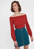 Bayan Kırmızı Uzun Kollu Yakası Detaylı Triko