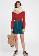 Bayan Kırmızı Uzun Kollu Yakası Detaylı Triko