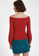 Bayan Kırmızı Uzun Kollu Yakası Detaylı Triko