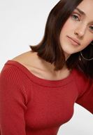 Bayan Kırmızı Uzun Kollu Yakası Detaylı Triko