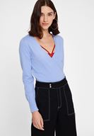 Bayan Mavi Uzun Kollu Kruvaze Triko