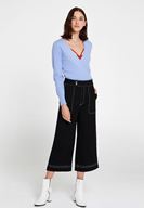 Bayan Mavi Uzun Kollu Kruvaze Triko