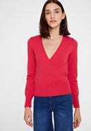 Bayan Pembe Uzun Kollu Kruvaze Triko