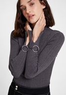 Bayan Gri Kol Detaylı Balıkçı Yaka Triko