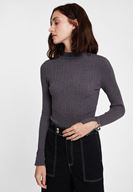 Bayan Gri Kol Detaylı Balıkçı Yaka Triko