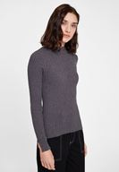 Bayan Gri Kol Detaylı Balıkçı Yaka Triko