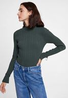 Bayan Yeşil Kol Detaylı Balıkçı Yaka Triko