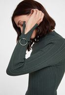 Bayan Yeşil Kol Detaylı Balıkçı Yaka Triko