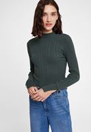 Bayan Yeşil Kol Detaylı Balıkçı Yaka Triko