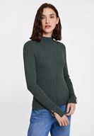 Bayan Yeşil Kol Detaylı Balıkçı Yaka Triko