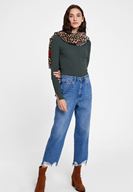 Bayan Yeşil Kol Detaylı Balıkçı Yaka Triko