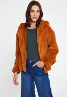 Bayan Kahverengi Suni Kürk Kapüsonlu Ceket