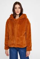 Bayan Kahverengi Suni Kürk Kapüsonlu Ceket