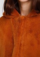 Bayan Kahverengi Suni Kürk Kapüsonlu Ceket