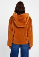 Bayan Kahverengi Suni Kürk Kapüsonlu Ceket