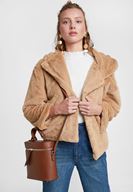 Bayan Kahverengi Suni Kürk Kapüsonlu Ceket