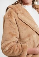 Bayan Kahverengi Suni Kürk Kapüsonlu Ceket