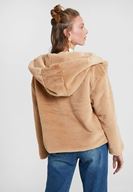 Bayan Kahverengi Suni Kürk Kapüsonlu Ceket