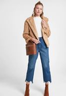 Bayan Kahverengi Suni Kürk Kapüsonlu Ceket