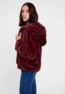 Bayan Bordo Suni Kürk Kapüsonlu Ceket