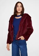 Bayan Bordo Suni Kürk Kapüsonlu Ceket