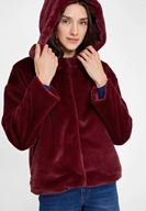 Bayan Bordo Suni Kürk Kapüsonlu Ceket