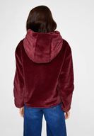 Bayan Bordo Suni Kürk Kapüsonlu Ceket