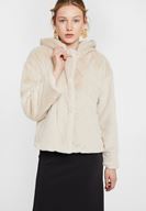 Bayan Krem Suni Kürk Kapüsonlu Ceket