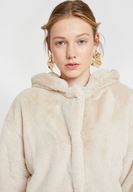 Bayan Krem Suni Kürk Kapüsonlu Ceket