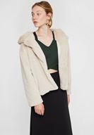 Bayan Krem Suni Kürk Kapüsonlu Ceket