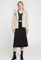 Bayan Krem Suni Kürk Kapüsonlu Ceket