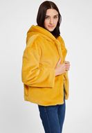 Bayan Sarı Suni Kürk Kapüsonlu Ceket