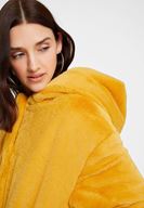 Bayan Sarı Suni Kürk Kapüsonlu Ceket