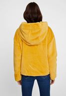 Bayan Sarı Suni Kürk Kapüsonlu Ceket