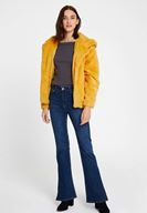 Bayan Sarı Suni Kürk Kapüsonlu Ceket