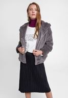 Bayan Gri Suni Kürk Kapüsonlu Ceket